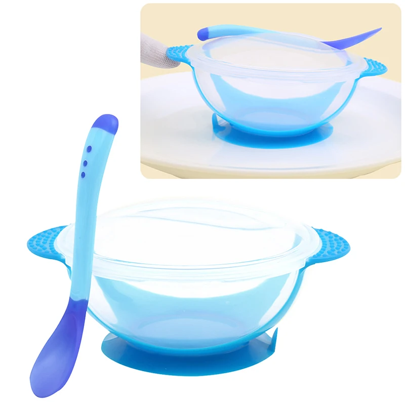 Best-ycldcyp 3Pcs/Set Baby Tableware Dinnerware Suction Bowl with Temperature Sensing Spoon Baby Feeding Dish Color : Green 