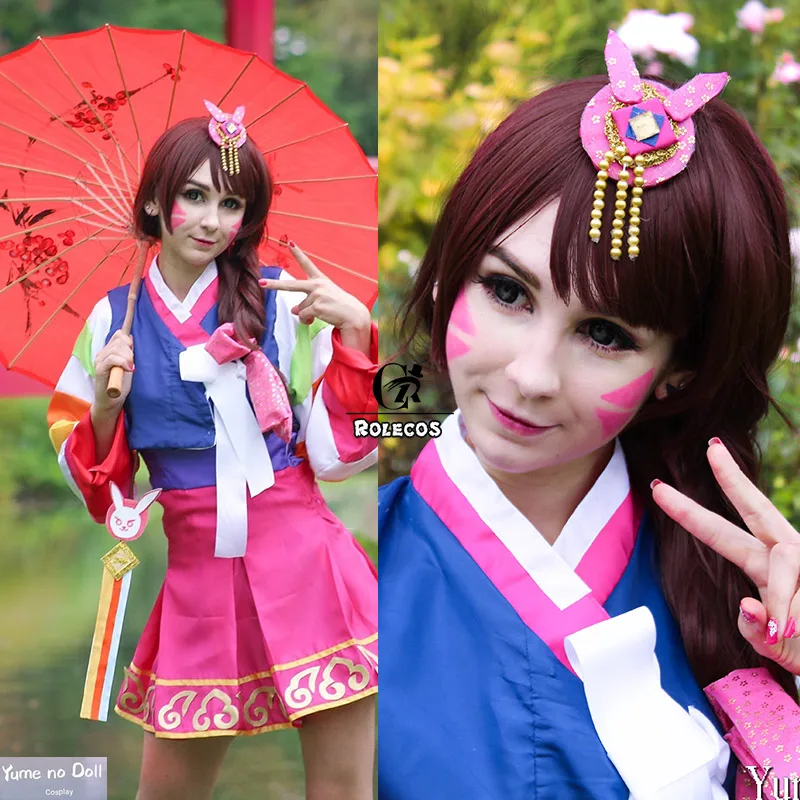 ROLECOS Over Game Watch косплей парик DVA Косплей длинный Hana Song OW женский головной убор 60 см