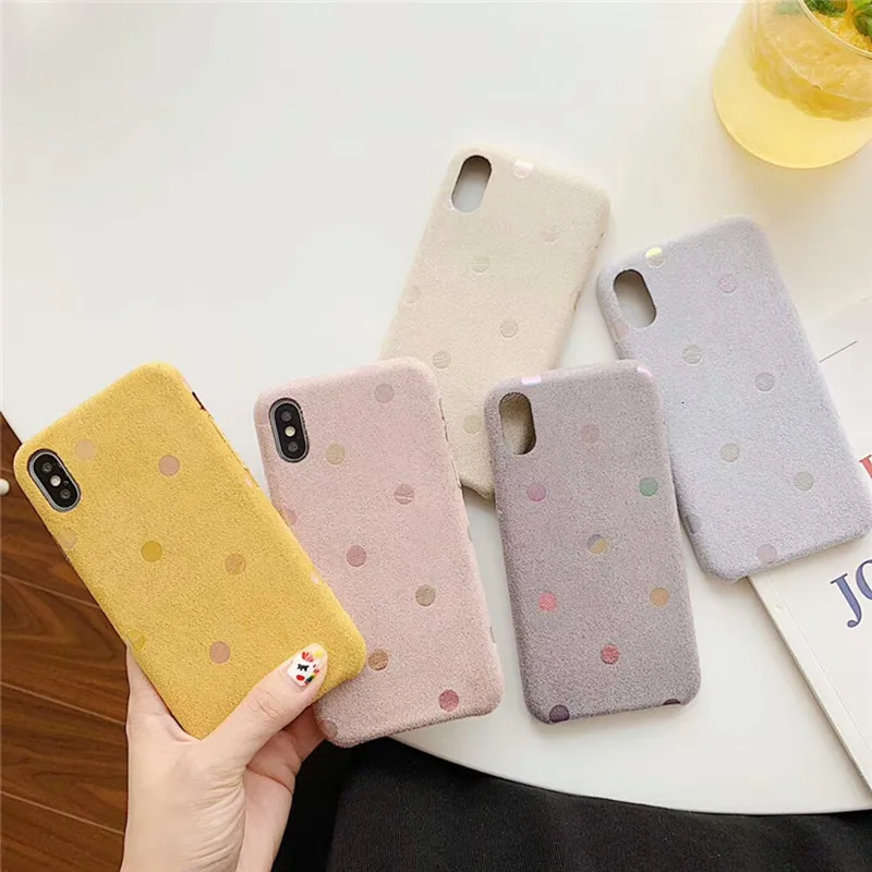 Милые, в горошек замшевые чехлы для телефонов iPhone 11 Pro Max XR XS Max X Fashion shell чехол для iPhone 7 8 6 6S Plus Роскошный чехол capa