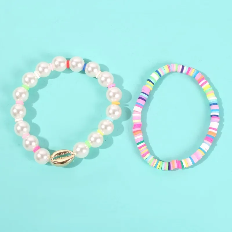 Boho Shell Браслеты талисманы браслет гранулы натяжения Элегантный Модный Имитация Браслет жемчуга Красочные наручные ювелирные изделия