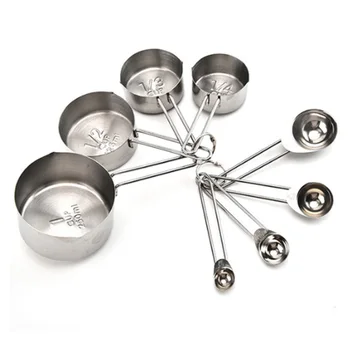 

8 Sets of Baking Tools Stainless Steel Baking Measuring Spoon Silver Measuring Cup Measuring Spoon