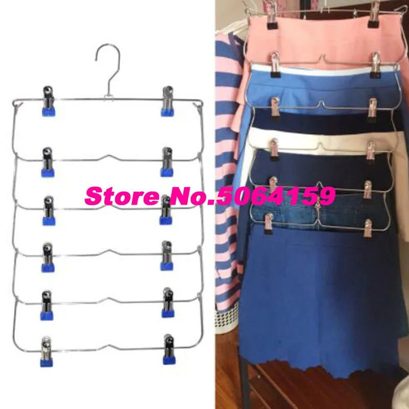 Clothes Hangers Multilayer Skirt Trouser Hanger for Pants Non Slip Metal Hanger Clips With 12