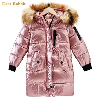 

Girl clothing pearlite layer Jacket 2020 Children Winter Clothes parka Warm Fur Collar Hooded long down Coats For Kids Outerwear