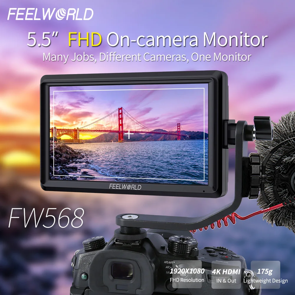 FEELWORLD FW568 5,5 дюймов на поле камеры DSLR монитор небольшой Full HD 1920x1080 ips видео фокус Assist 4K HDMI включает Наклонный рычаг