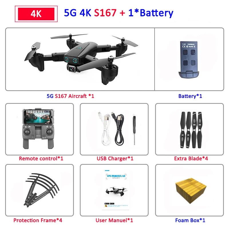 S167 складной Профессиональный Дрон с камерой 4K HD селфи 5G gps WiFi FPV широкоугольный Радиоуправляемый квадрокоптер Вертолет игрушка E520S SG900-S - Цвет: 5G 4K 1B Foam