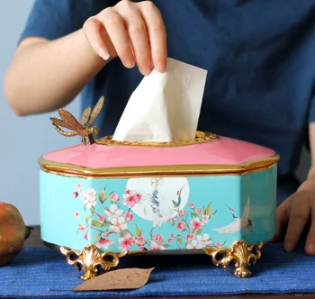 

Vintage Chinese Style Ceramic Tissue Box Home Furnishing Decor Retro Court Paper Towel Box Living Room Hotel Desktop Decor LF976