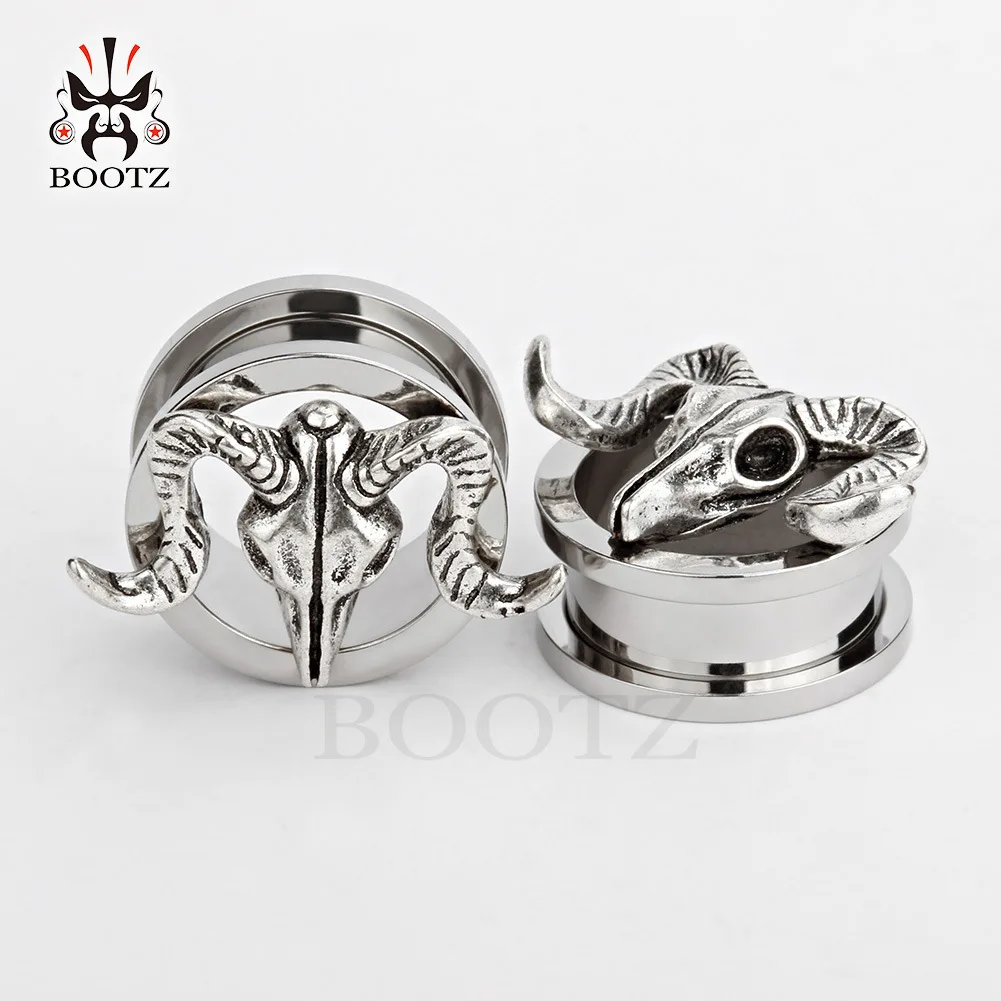 Hot Selling er kuo Stainless Steel Pulley Chinese Zodiac Sheep's Head Auricle Ear Amplifier 6-25mm Human Body Piercing Jewelry