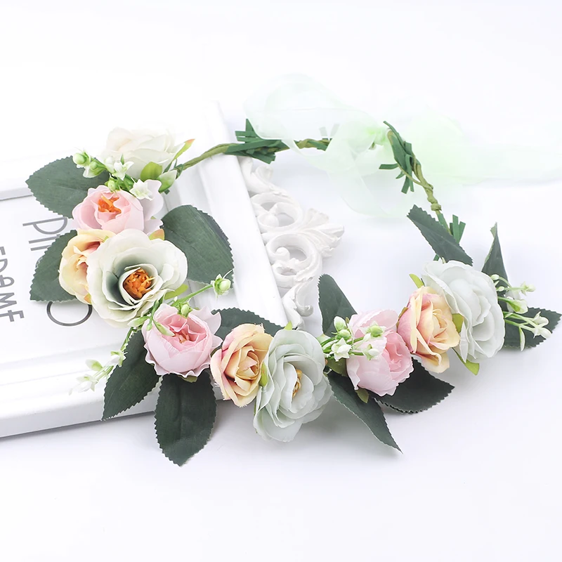 Camellia Flower Crown Festival Headband Women Hair Accessories Headdress Girl Floral Garland Wedding girls hair flower hairpiece flapper headband