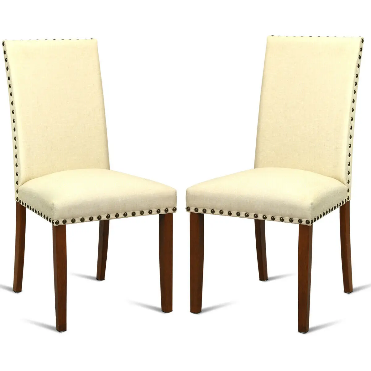 Set Of 2 Dining Chairs Fabric Upholstered Armless Accent Home Furniture Beige 