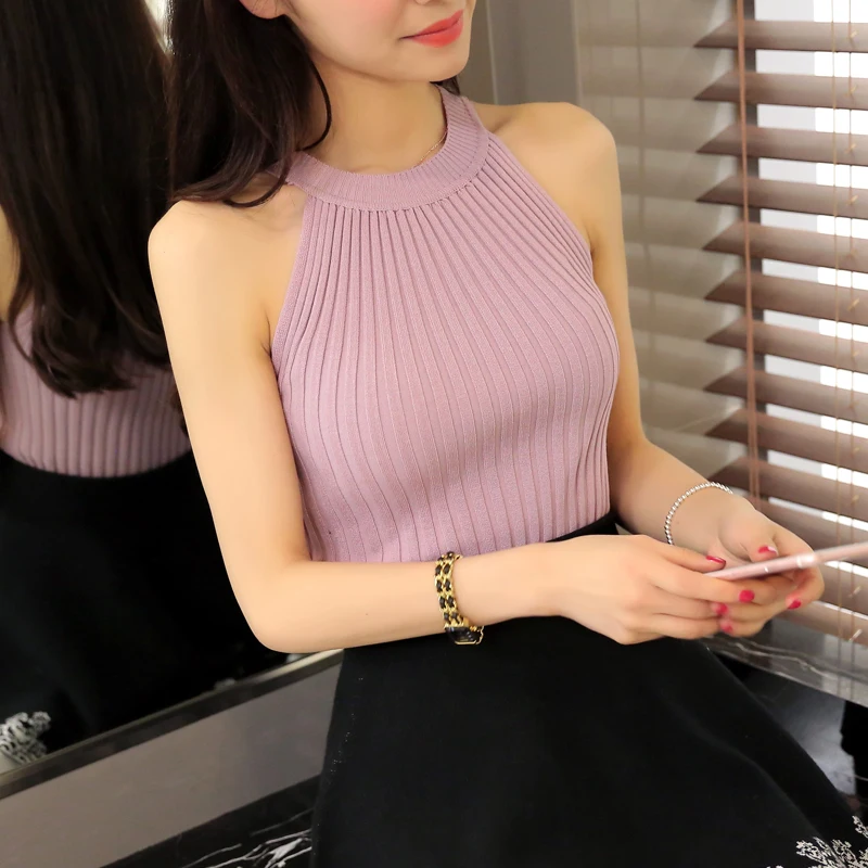 OHCLOTHING 2020 Модные майки без рукавов трикотажные топики тонкие Холтер шеи