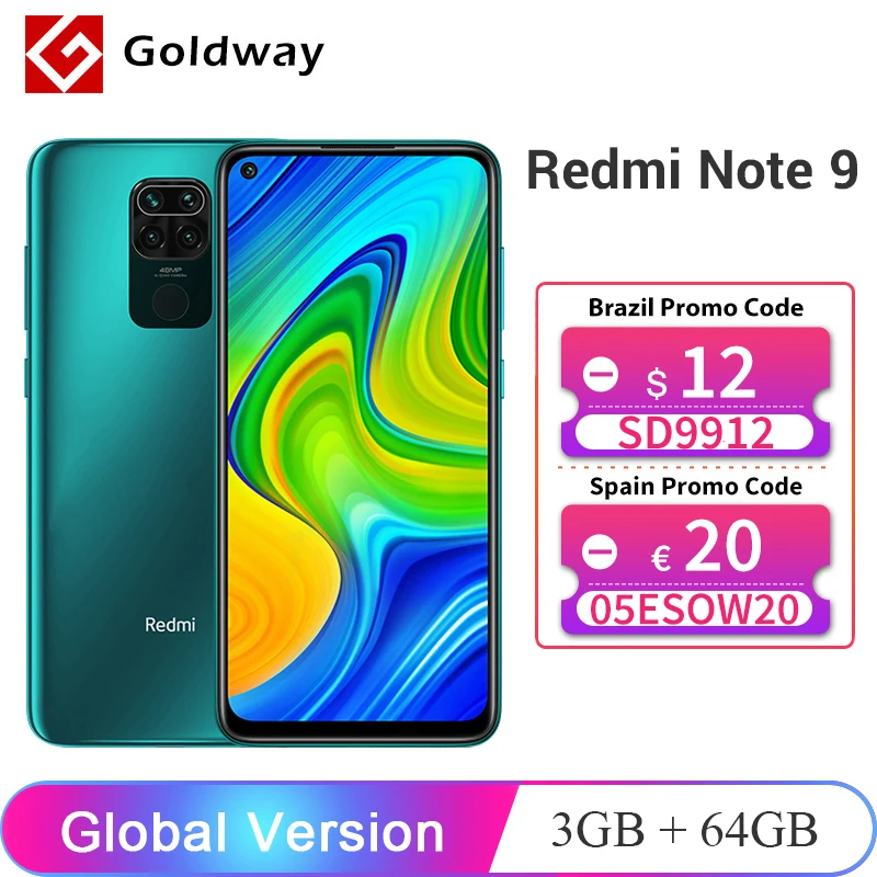 Xiaomi-Teléfono móvil con cámara trasera de 48MP, dispositivo móvil versión Global Smartphone Redmi Note 9 con GB y 64GB / 4GB y 128GB, Helio G85 Octa Core, 6.53 y 5020mAh