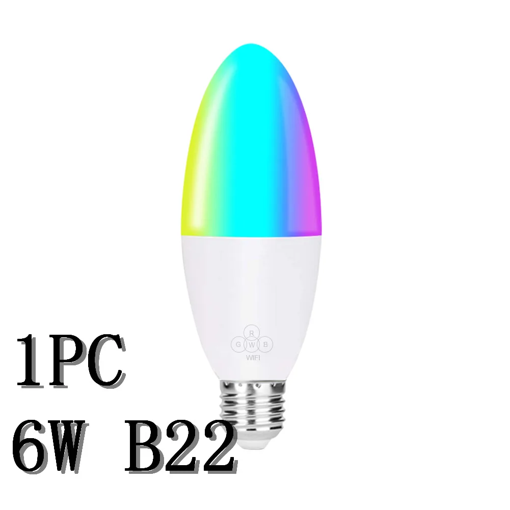 1PC B22 Смарт WiFi Свеча лампа E14/E27 RGB лампа поддержка Alexa/Google Home/IFTTT смарт-динамик Голосовое управление 6 Вт светодиодные лампы украшения - Испускаемый цвет: 1PC B22