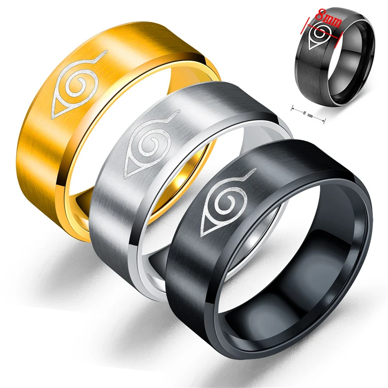 New Leaf Ring Konoha Uzumaki Symbal Logo Sign Sasuke Itachi Ninja Fashion Titanium Steel Anime Jewelry Cosplay Women Men Gifts |