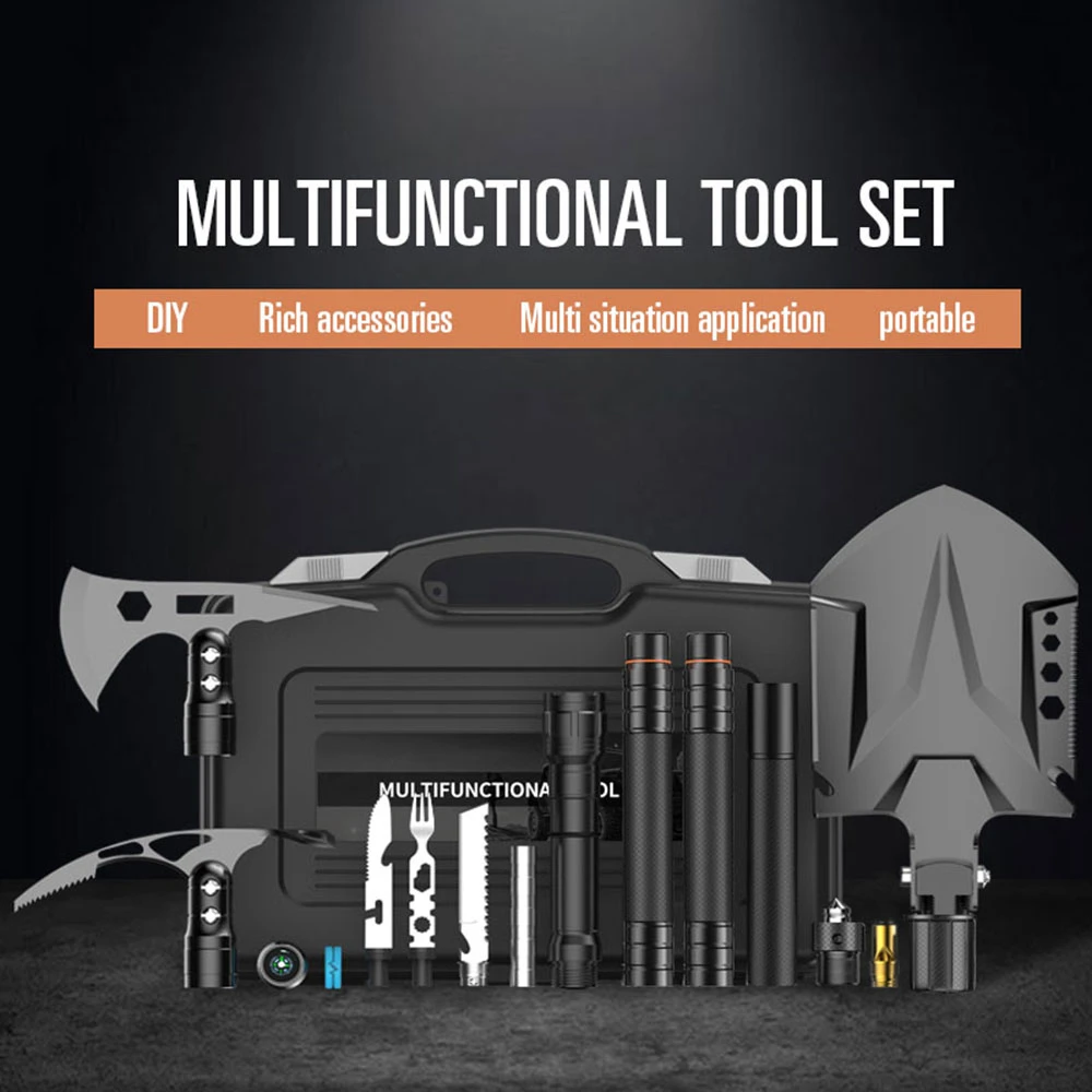 83cm 15pcs Multifunctional Shovel Outdoor Survival Spade Axe Garden