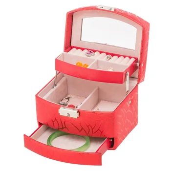 

Jewelry Storage Box 3 Layers Necklace Glass Grain Semi-automatic Storage Container E2S