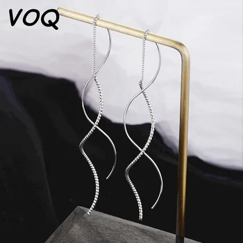 VOQ 925 Sterling Silver New Exquisite Wavy Simple Earrings Fashion Temperament Tassel Long Earrings Female Jewelry