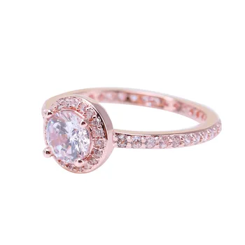 

Original 925 Sterling Silver Pan Ring Classic Rose Gold With Crystal Cz Ring For Women Wedding Party Gift Fashion Jewelry