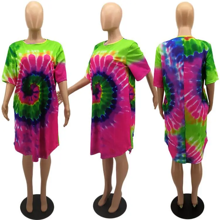 HAOYUAN Tie Dye, платье размера плюс, женская осенняя одежда, Robe Femme, больше размера d, Vestido, сексуальное Клубное рождественское платье, свободная футболка, платья