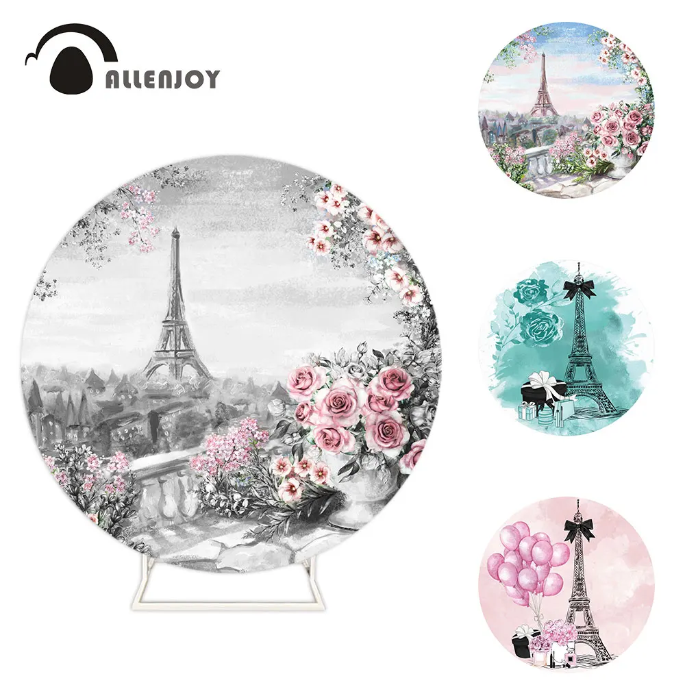 

Allenjoy Paris Tower Green Watercolor Round Background Flowers Gifts Girl Birthday Events Wallpapers Photography Backdrop Banner