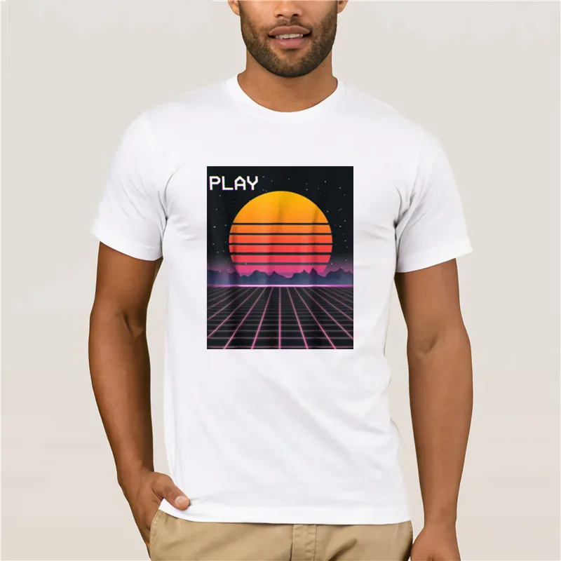 Брендовая мужская рубашка 80s Неоновый сетки закат парным Synthwave опережают