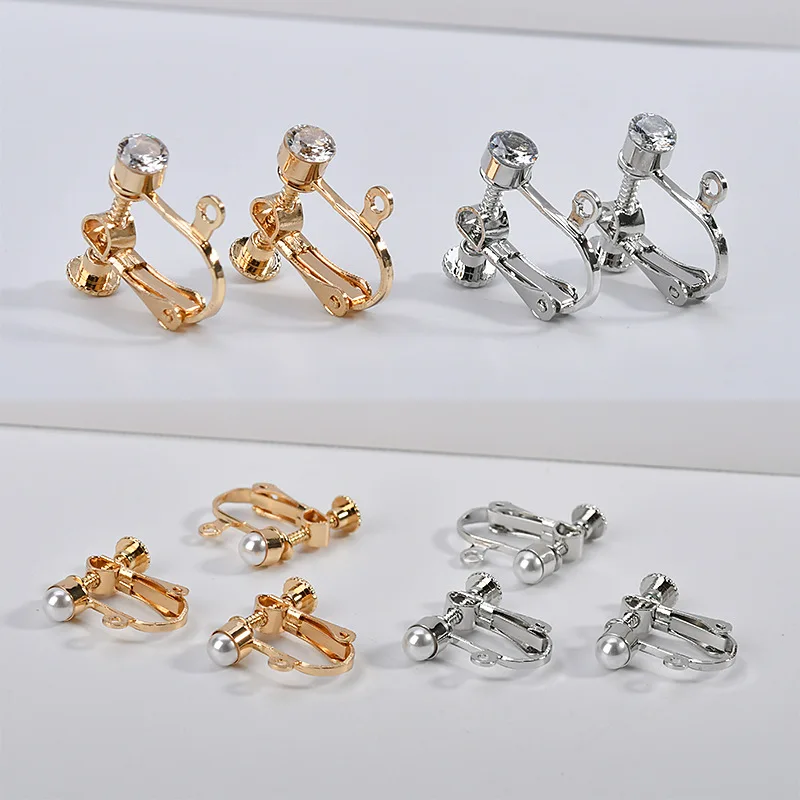 

10pcs Electroplating Screw Inlaid Rhinestones Inlaid Pearl Earrings Without Pierced Earrings Adjustable Handmade Earrings