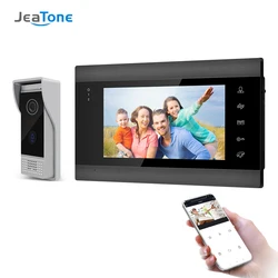 Jeatone sistema de intercomunicação por vídeo sem fio, 7 polegadas, wi fi, suporte para destravamento remoto, detector de movimento, câmera de porta