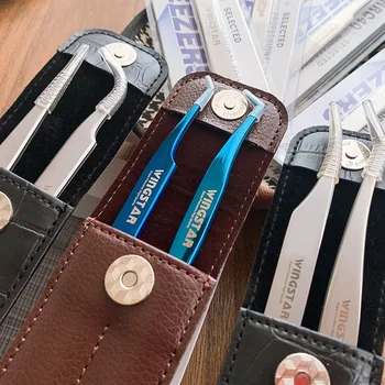 

Professional Stainless Steel Eyelash Extension Tweezers Rainbow Gold Anti-static Precision & Tweezer Storage Box Leather Bag Set