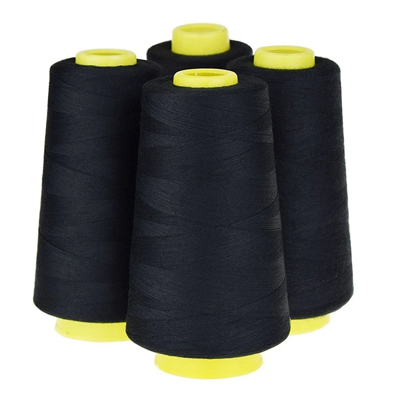 Модные 4 конуса(3000 ярдов каждый) швейные нитки полиэфирные нити катушка ниток(402#) для швейной машины и ручной работы - Цвет: Black