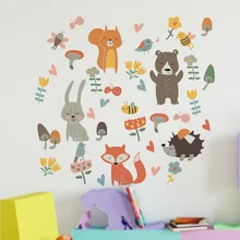 Pegatinas de pared de dibujos animados de animales del bosque, ojos dorados, zorro, conejo, para habitación de niños, calcomanías de pared de guardería, decoración del hogar para habitación de niños