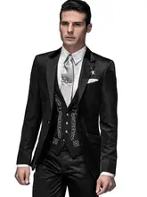 

Black Men Suits Tailored Blazer Trousers Casual Suits Set Wedding Dress Prom Party Coat Tuxedo 3Pc Jacket Pants Embroidered Vest