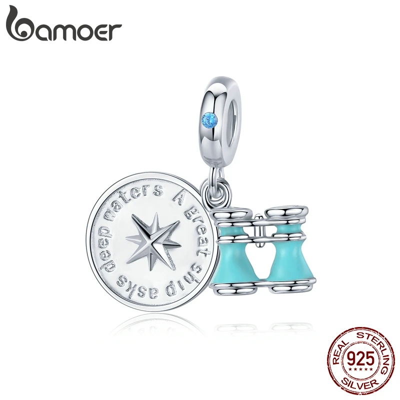 

bamoer 925 Sterling Silver Compass and Telescope Enamel Pendant Charm for Original Snake Bracelet New Design Jewelry BSC148