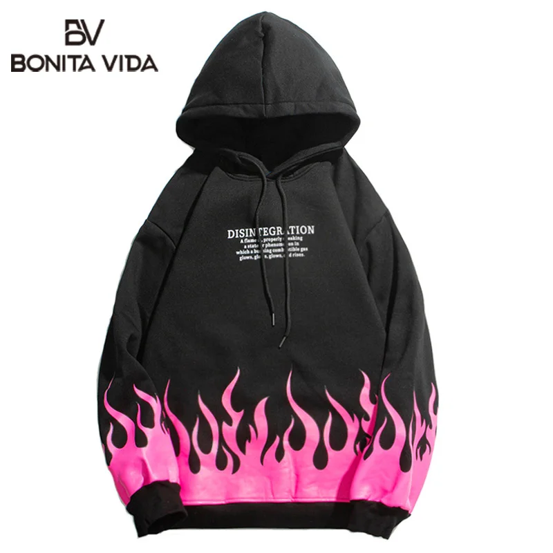 

Bonita Vida Fire Flame Print Hooded Sweatshirts Streetwear Hip Hop Pullover Hoodies Mens 2020 Harajuku Fashion Casual Tops