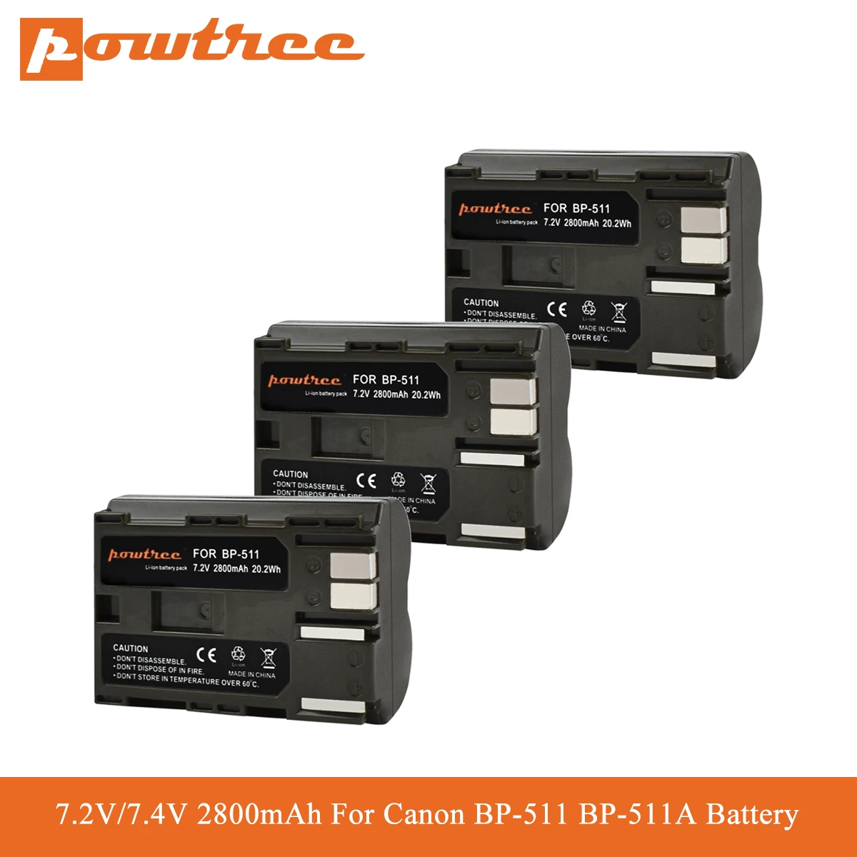 Powtree 2800 мА/ч BP 511 Батарея 511A BP511 для Canon G6 G5 G3 G2 G1 EOS 300D 50D 40D 30D 20D 5D MV300i цифровой Камера