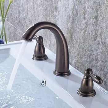 

Basin Faucets Polished Gold Brass Modern Bathroom Sink Faucet Brass Made Double Handle 3 Hole Bath basin mixer tap