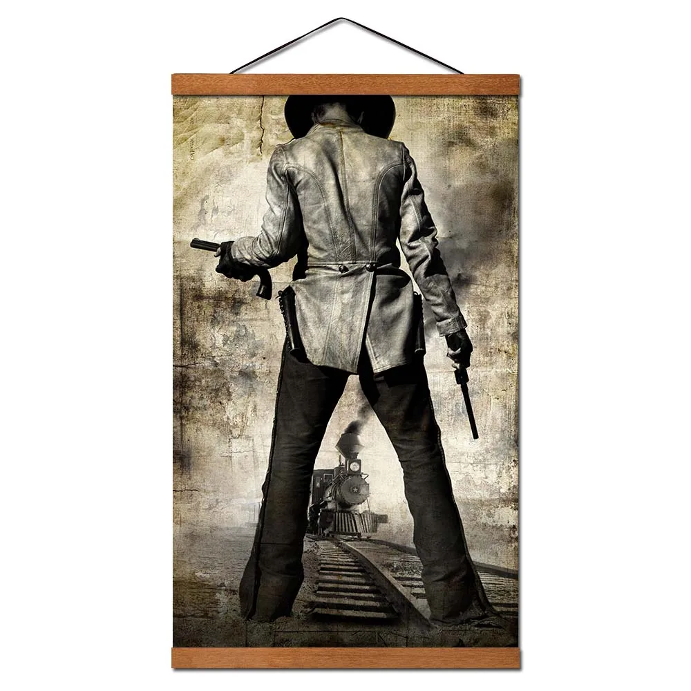 3:10 to Yuma Movie Poster Hanging Scroll Canvas Painting With Magnetic Solid Wood Ready Hang Wall Art Pictures | Дом и сад