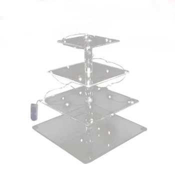 

4 Layers Large Cake Rack Square Cake Tray LED Glowing Party Cake Storage Rack Birthday Wedding Cake Racks Party Supplies A35