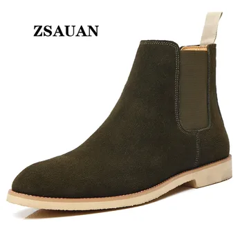 

ZSAUAN Classic Cow Suede Leather Men Chelsea Boots High Quality Casual Men Shoes Green Beige Plus Size Winter Boots Men Dropship