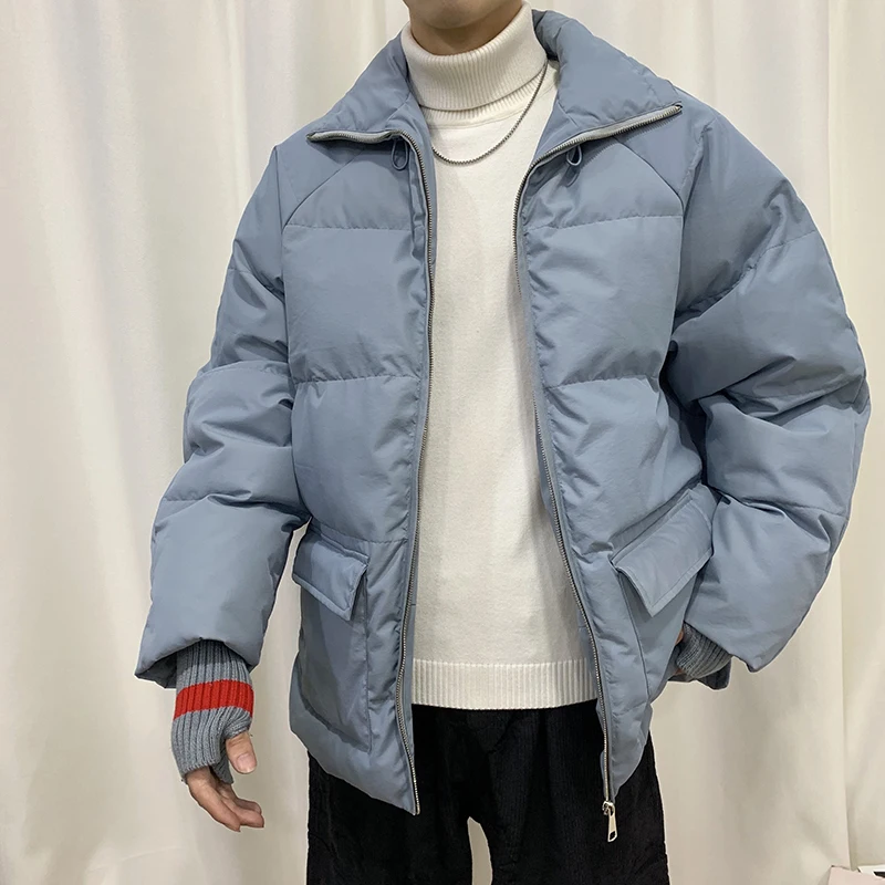 Privathinker Winter Men Short Thick Parkas Jacket Male Fashion Loose Warm Coat Male Streetwear Korean M-5XL Solid Clothing - Цвет: Blue(AsianSize)