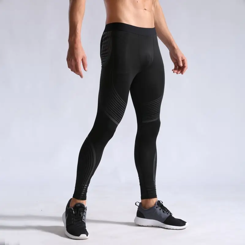 Компрессионные Мужские Колготки для фитнеса и бега, высокоэластичные спортивные обтягивающие леггинсы, быстросохнущие штаны для спортзала, фитнеса, полосатые штаны