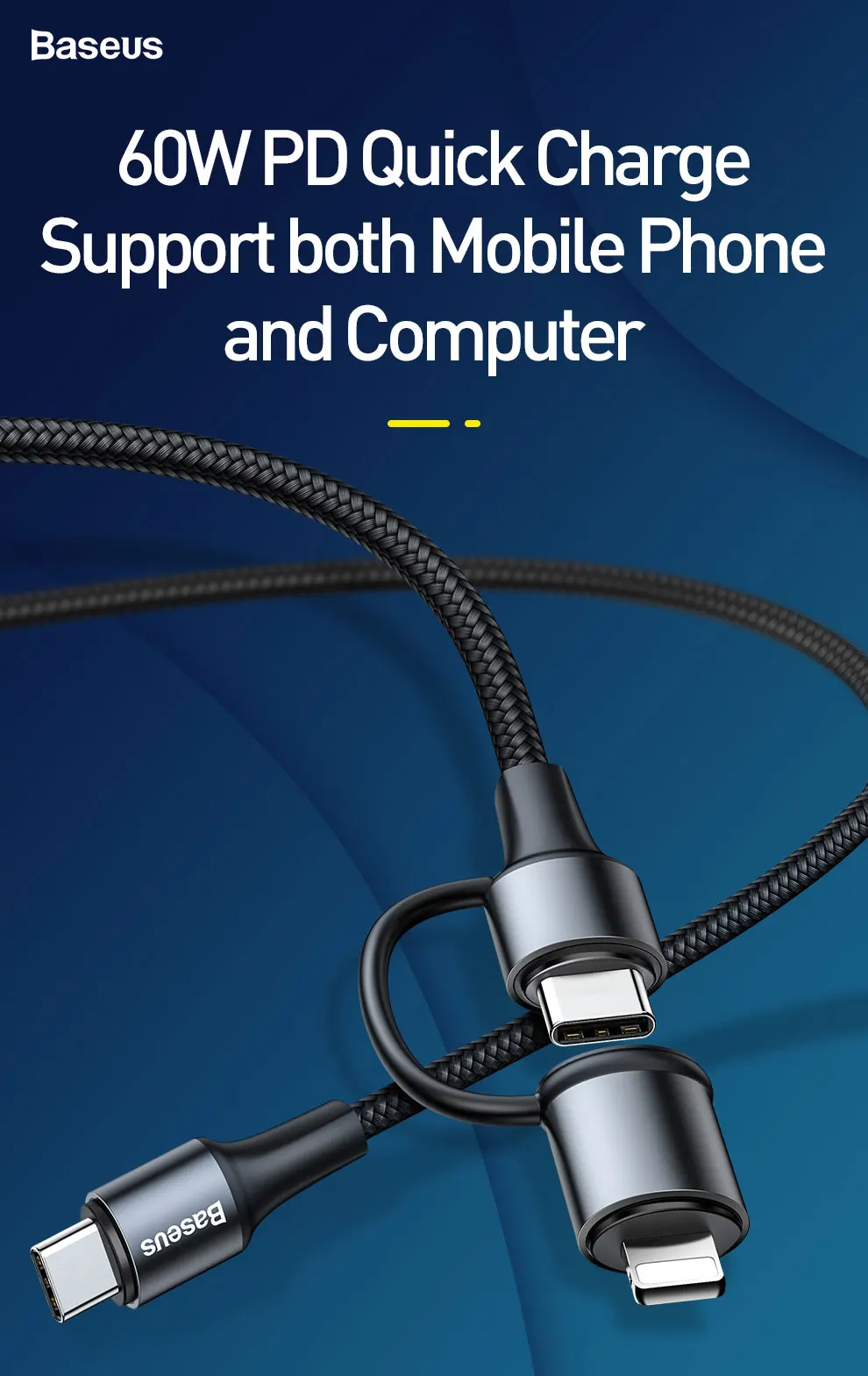 Baseus 60 Вт usb type C кабель для USB-C кабель PD Быстрая зарядка зарядное устройство USBC к usb-кабелю для iPhone Xs Max X 2 в 1 кабель провод шнур