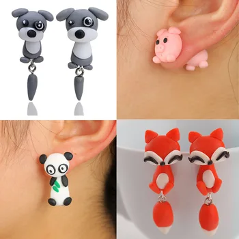 

Handmade Creative Cartoon Animals Earrings Polymer Clay Soft Cat Dogs Fox Unicorn Earrings Cute Lovely Stud Earring Girls Gidts
