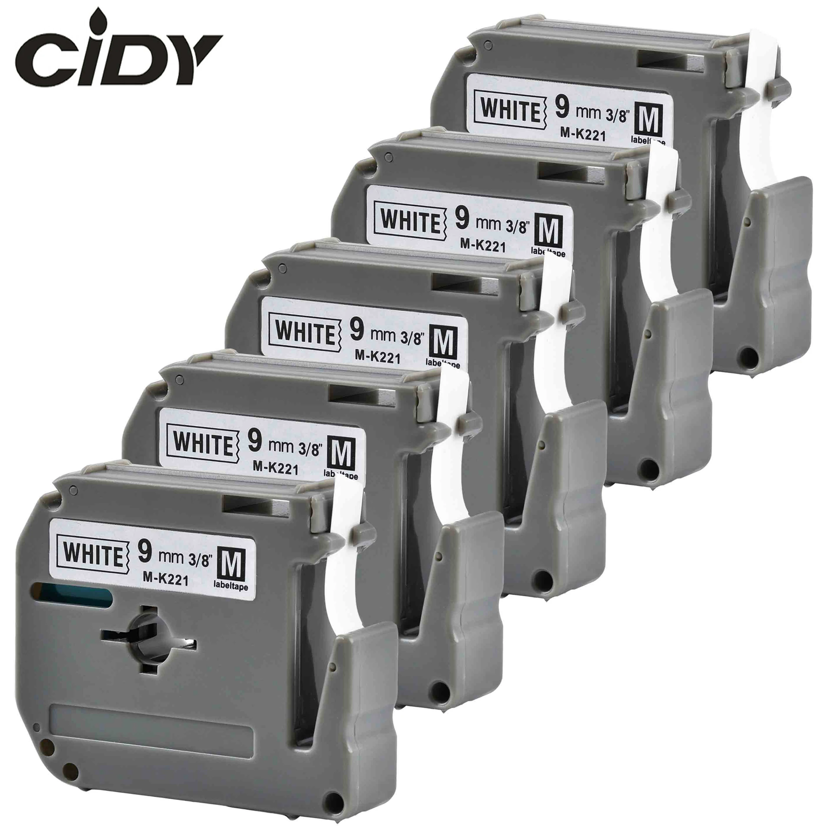 Cidy 5 шт. MK221 MK 221 M-K221 9 мм черный на белом для PT-65 PT-70 PT-80 PT-85 PT-90 PT-M95 PT-100 PT-110 принтер