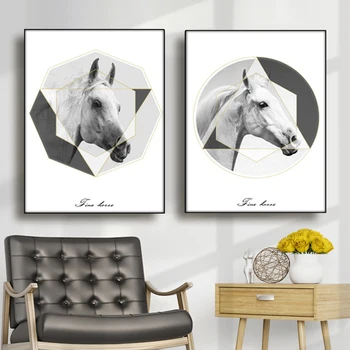 

Laeacco Black White Horse Animals Canvas Painting Wall Pictures for Living Room Home Decoration Wall Picture Art Painting Mural
