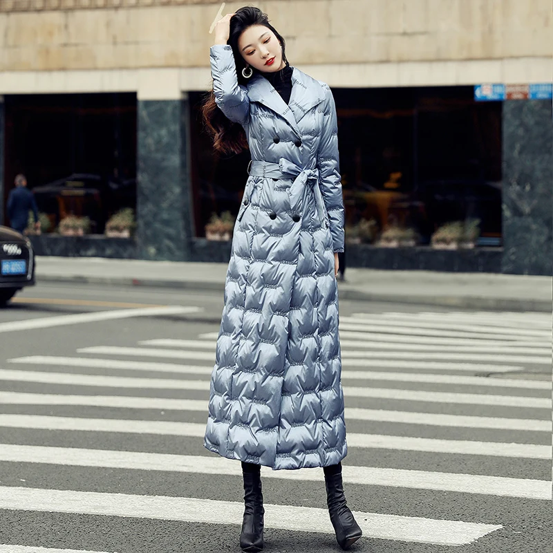 

Women's Light Button Up Quilted Mid-Long Down Vest Waistcoat With Belt Mid-Length Fashion Thickened Ultra-Long Coat