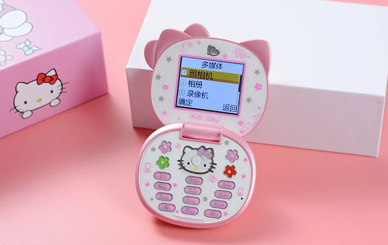 Милый мини-телефон hello kitty для девочек K688+ четырехдиапазонный флип-мобильный телефон с мультипликационным принтом разблокированный детский мини-мобильный телефон с двумя sim-картами