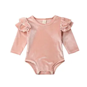 

2020 Baby Spring Autumn Clothing Newborn Baby Girl Fly-Sleeve Bodysuits Solid Velvet Jumpsuit One-Pieces Solid Playsuits Clothes