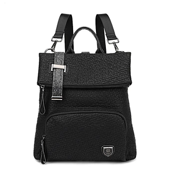

Hot New Fashion Black PU Leather Backpack Female Shoulder Bags for Adolescent Girls Casual Bag multi-function Tote Travel bags