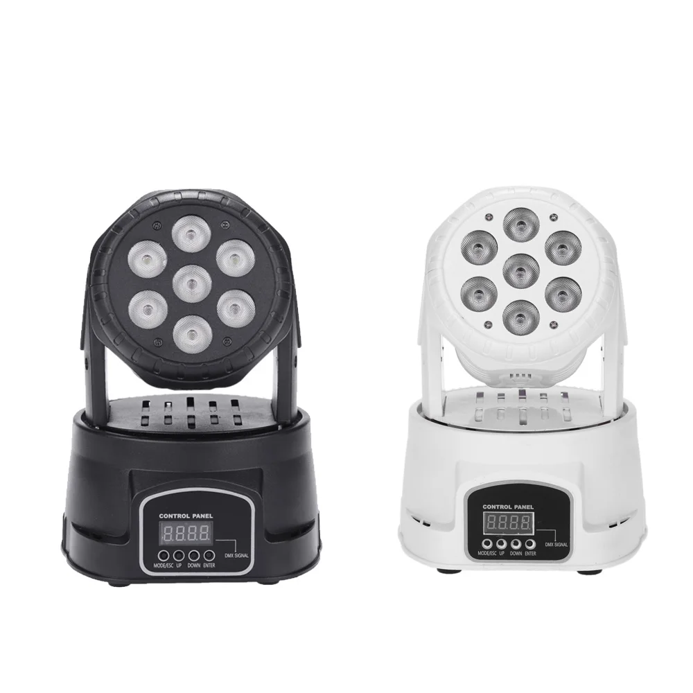 

7LED 105W RGBW 9/14 Channel DMX512 Mini Rotating Head Moving Stage Light Effect Lamp for Indoor Disco KTV Club Party Christmas