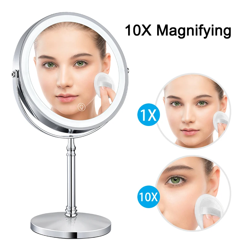 IBRIGHTSO Miroir de courtoisie avec lumières, miroir de maquillage  hollywoodien, lumières tactiles à intensité variable, miroir grossissant  x10