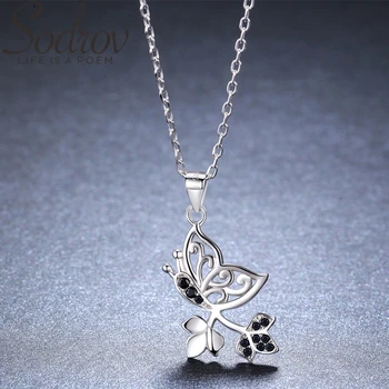 

SODROV 2019 New Romantic 925 Sterling Silver Jewelry Butterfly Necklace for Women Black Spine Female Gift K044